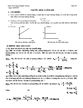 Giáo án Chuyển động thẳng đều  - Môn vật lý 10